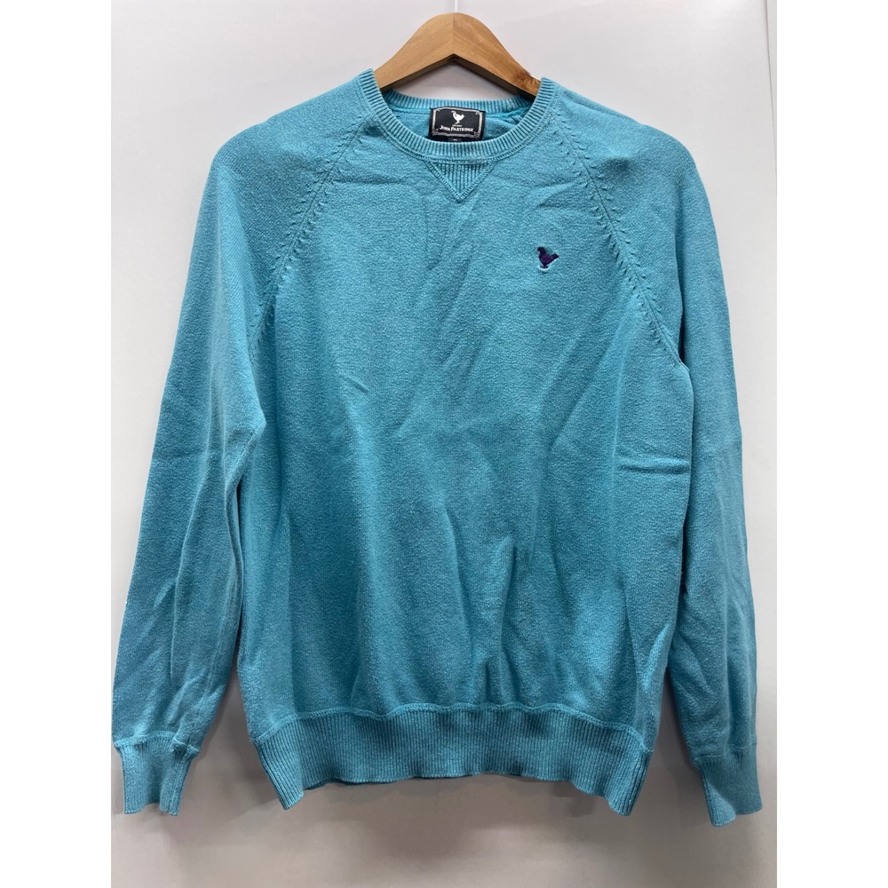 John‎ Partridge Mens Turquoise Blue Raglan Crew Neck Sweater Size Medium Logo
